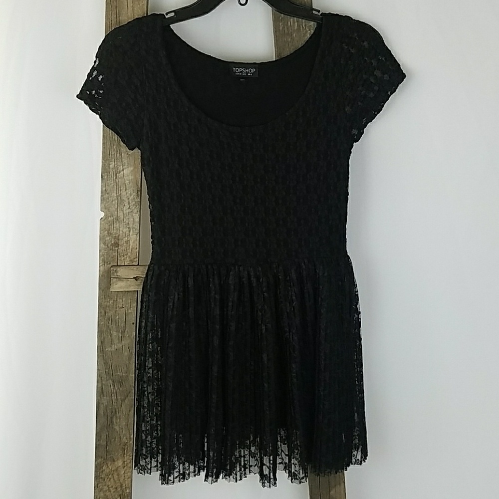 Topshop‎ women 2 black short sleeve lace blouse flare whimsigoth boho